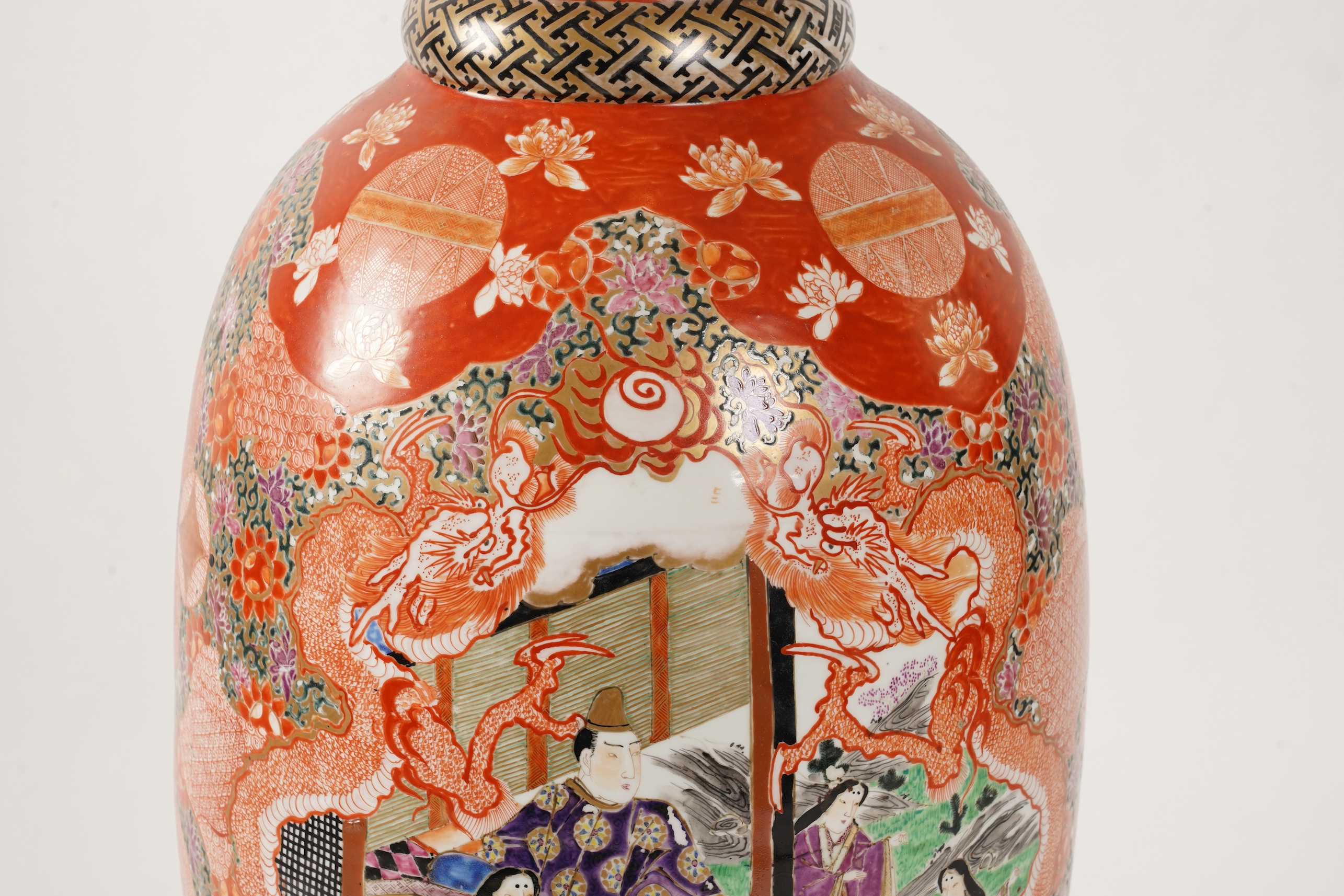 A massive Japanese Kutani vase, late 19th century, mounted as a lamp